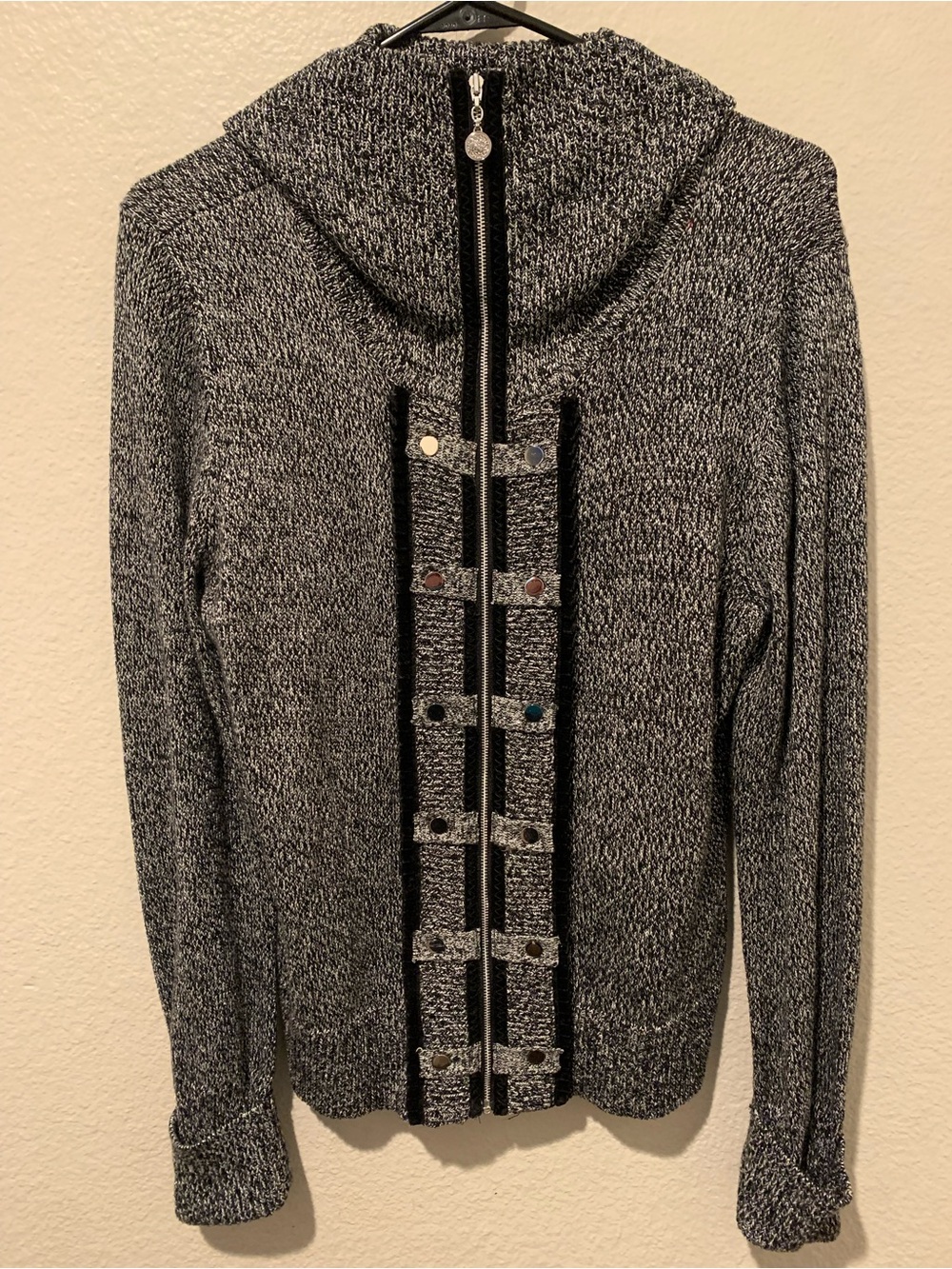 White House Black Market Black and White Marled Knit Hoodie